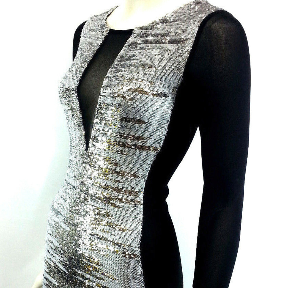 💋 BEBE Black Silver Sequin Bodycon XXS new RARE 💋 - Picture 3 of 8